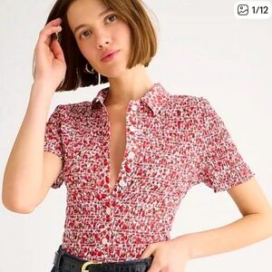 J. Crew Liberty Eliza Red Floral Smocked Top